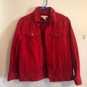 Red denim jean jacket